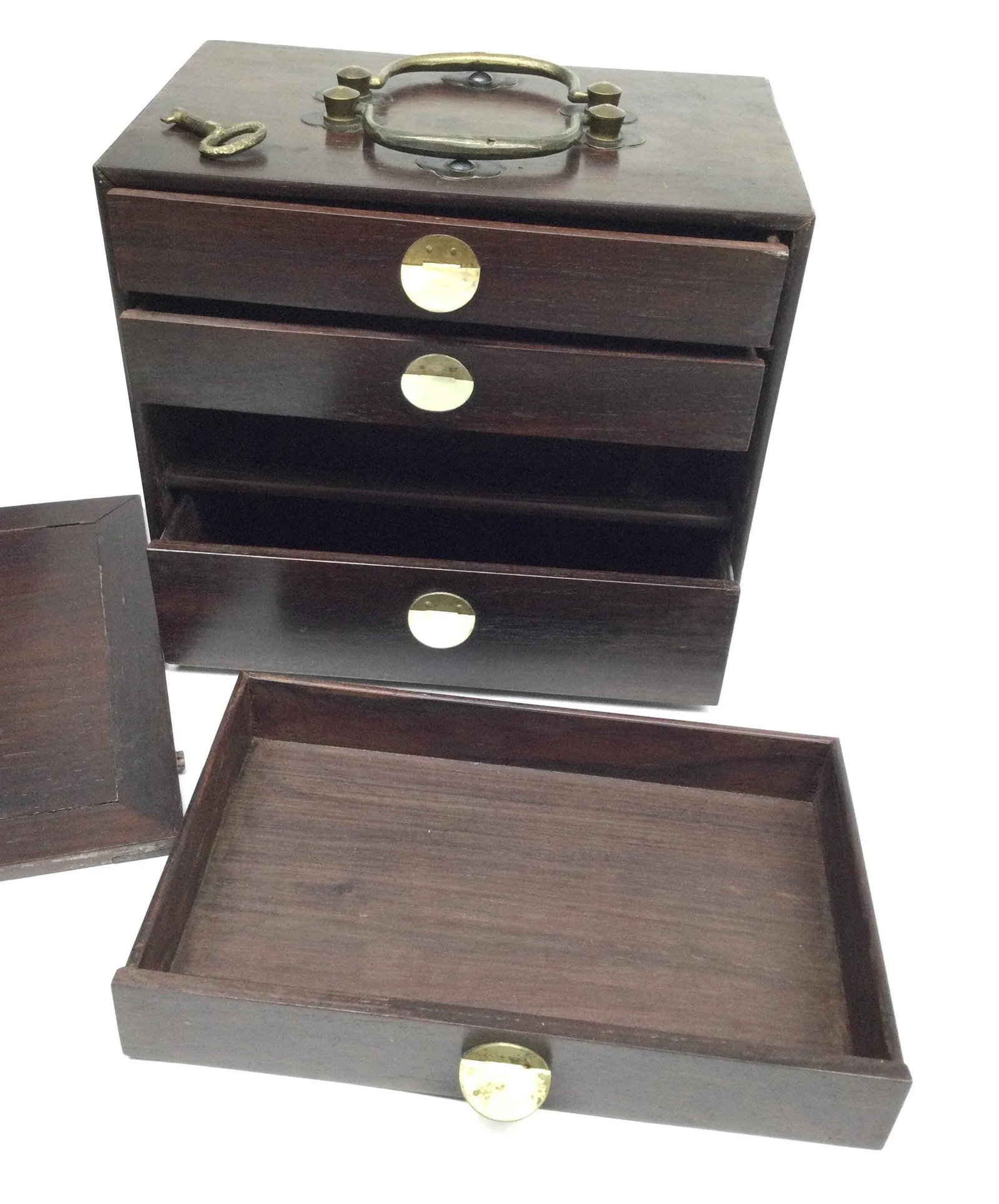 Antique Asian Rosewood Brass Locking Moneybox - 5