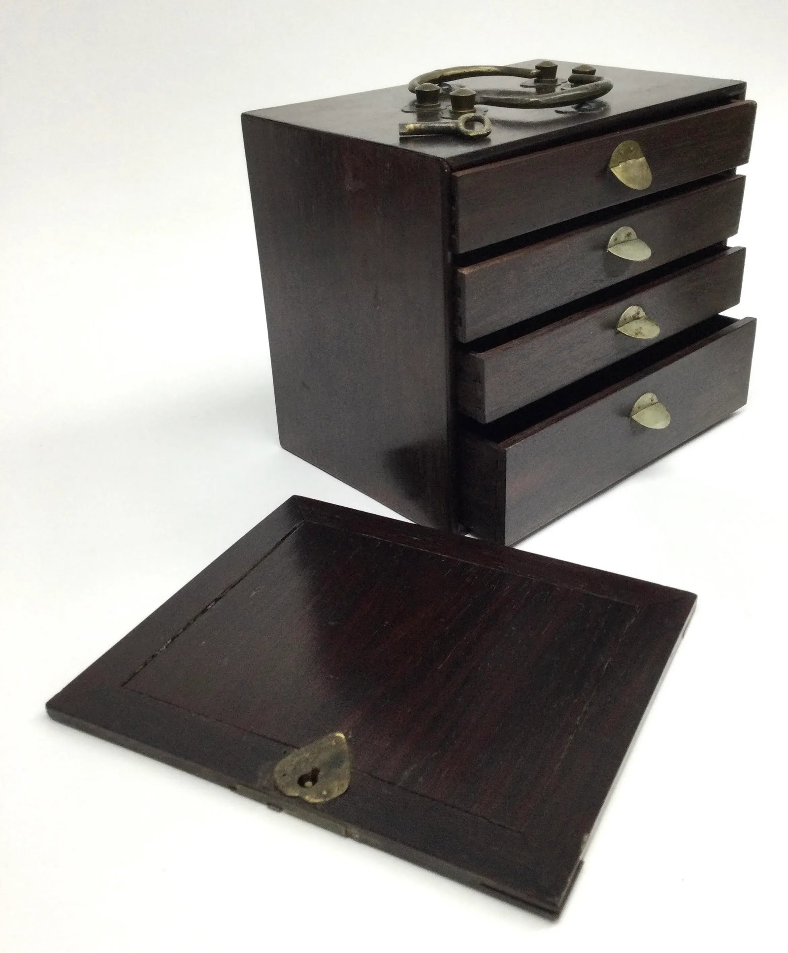 Antique Asian Rosewood Brass Locking Moneybox - 7