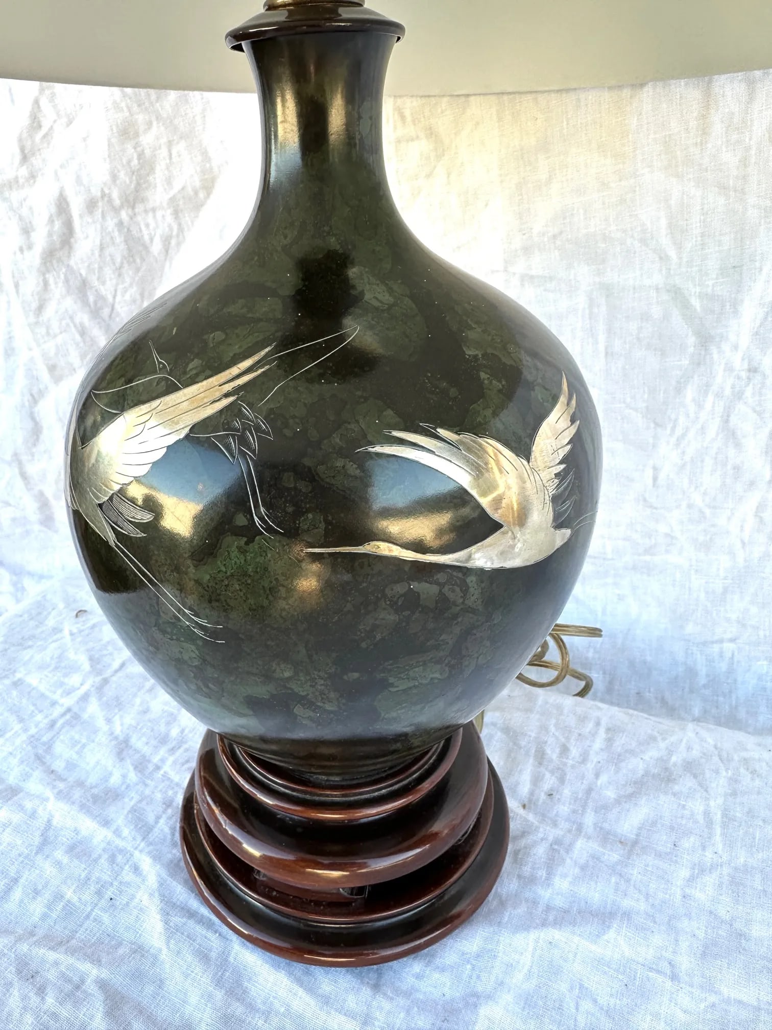 Vintage Marbro Lamp Co Japanese Mixed Metal Table Lamp - 2