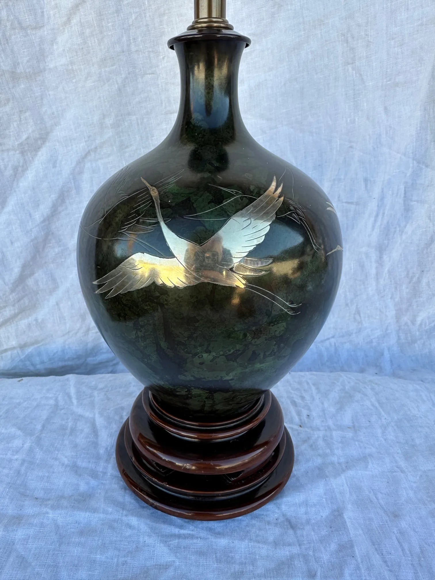Vintage Marbro Lamp Co Japanese Mixed Metal Table Lamp - 3