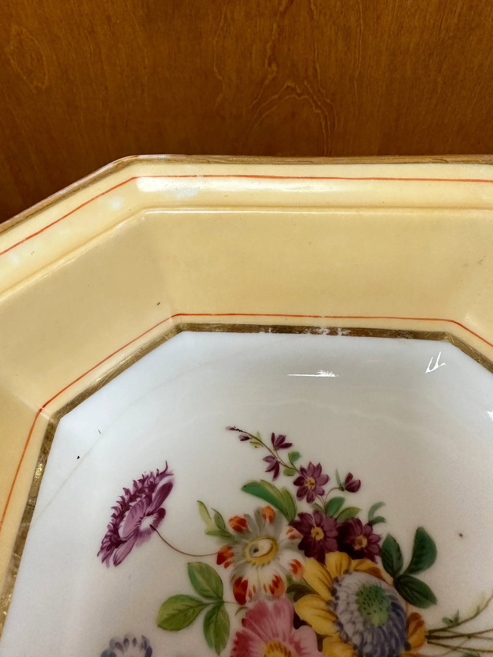 Antique Old Paris Porcelain Covered Vegetable or Soup Tureen with Painted Flowers and Apricot Yellow - 12