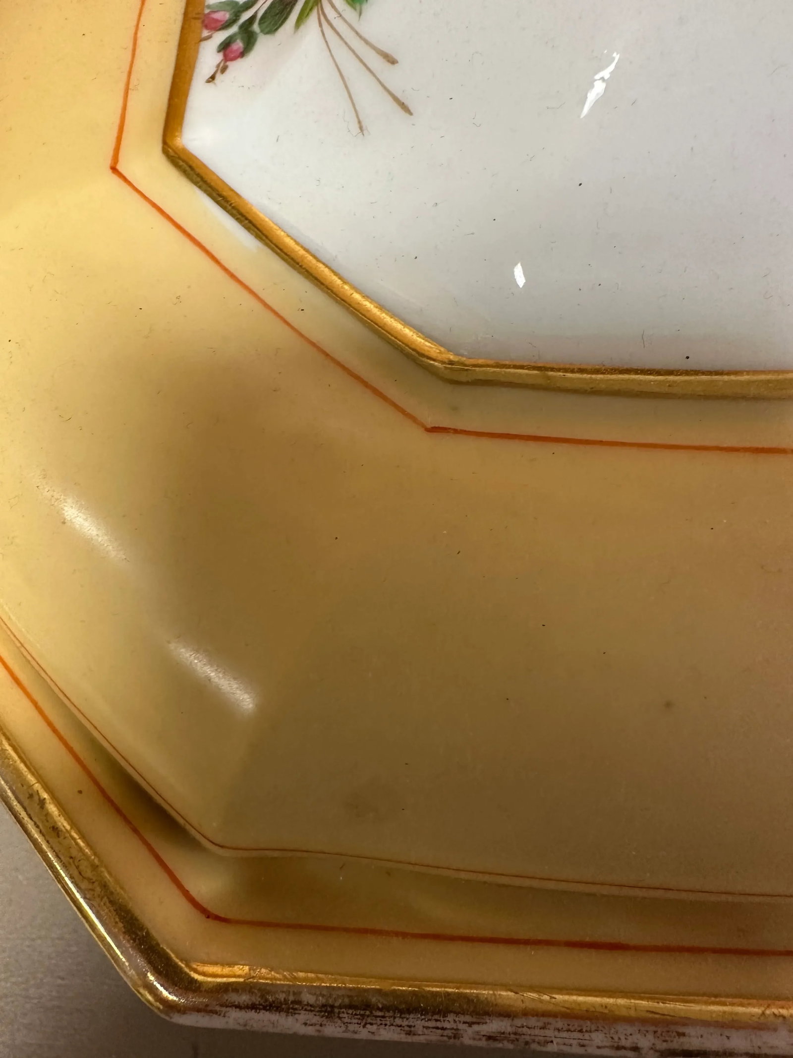 Antique Old Paris Porcelain Covered Vegetable or Soup Tureen with Painted Flowers and Apricot Yellow - 8