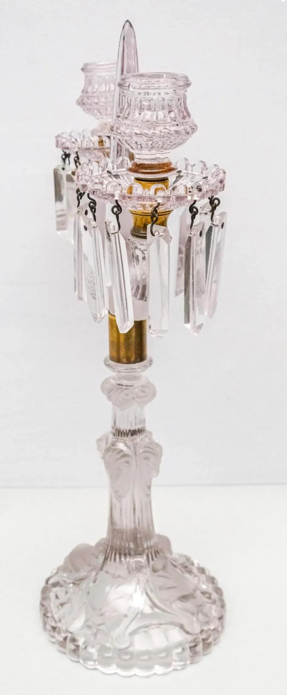 Vintage French Dual Armed Glass Crystal Candelabra - 2