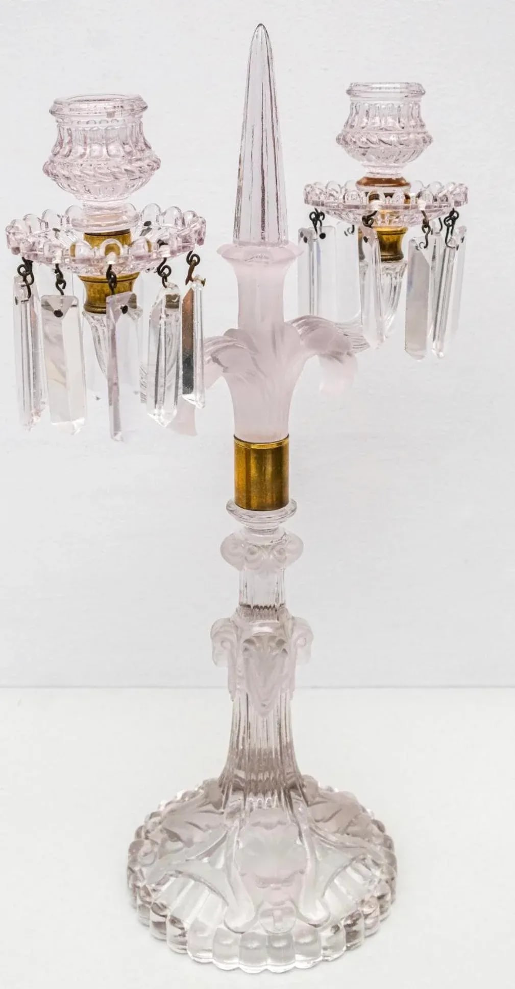 Vintage French Dual Armed Glass Crystal Candelabra - 3