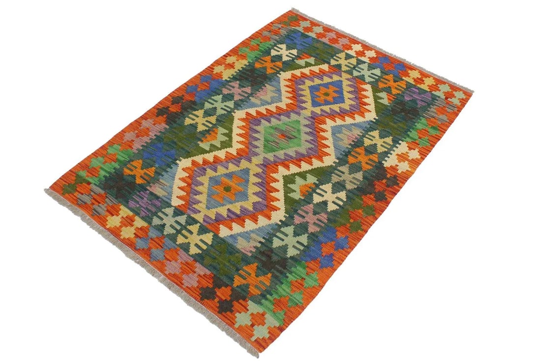 1990s Tribal Kilim Blue Rust Wool Rug - 2'7" X 4'0" - 2
