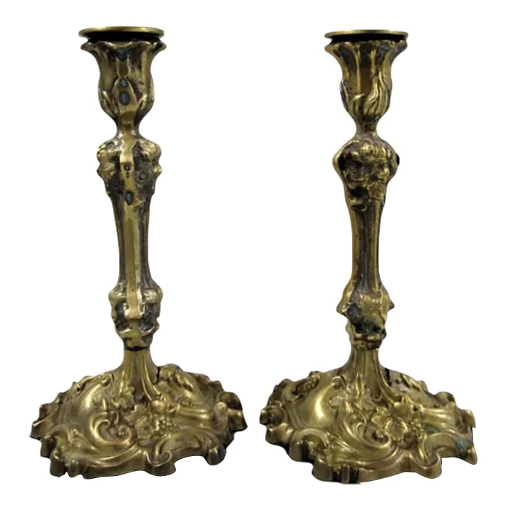 Pair of 1940s French Rococo Revival Style Brass Over Bronze Dore Candlesticks (1 of 11)