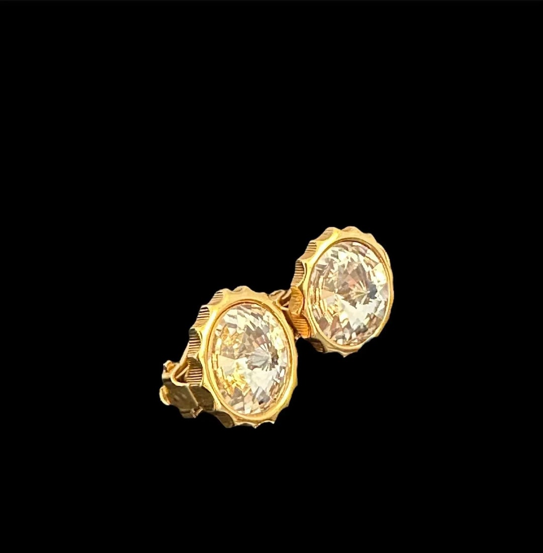 Late 20th Century Swarovski Austrian Crystal Clip on Button Round Earrings - 2 Pieces - 10