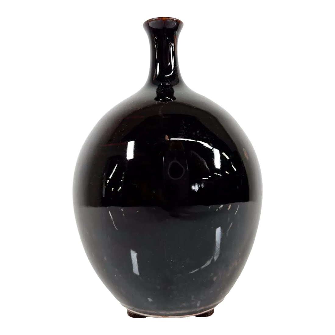 Studio Art Pottery Modern Bud Vase Earle Freeman: AMBIANIC presents Vintage studio Art Pottery Modern glossy Dark Weed Pot Vase Earle Freeman 10/75 signed 5.25 h x 3.5 diameter Preowned vintage condition Review images provided please. Condition: Alte