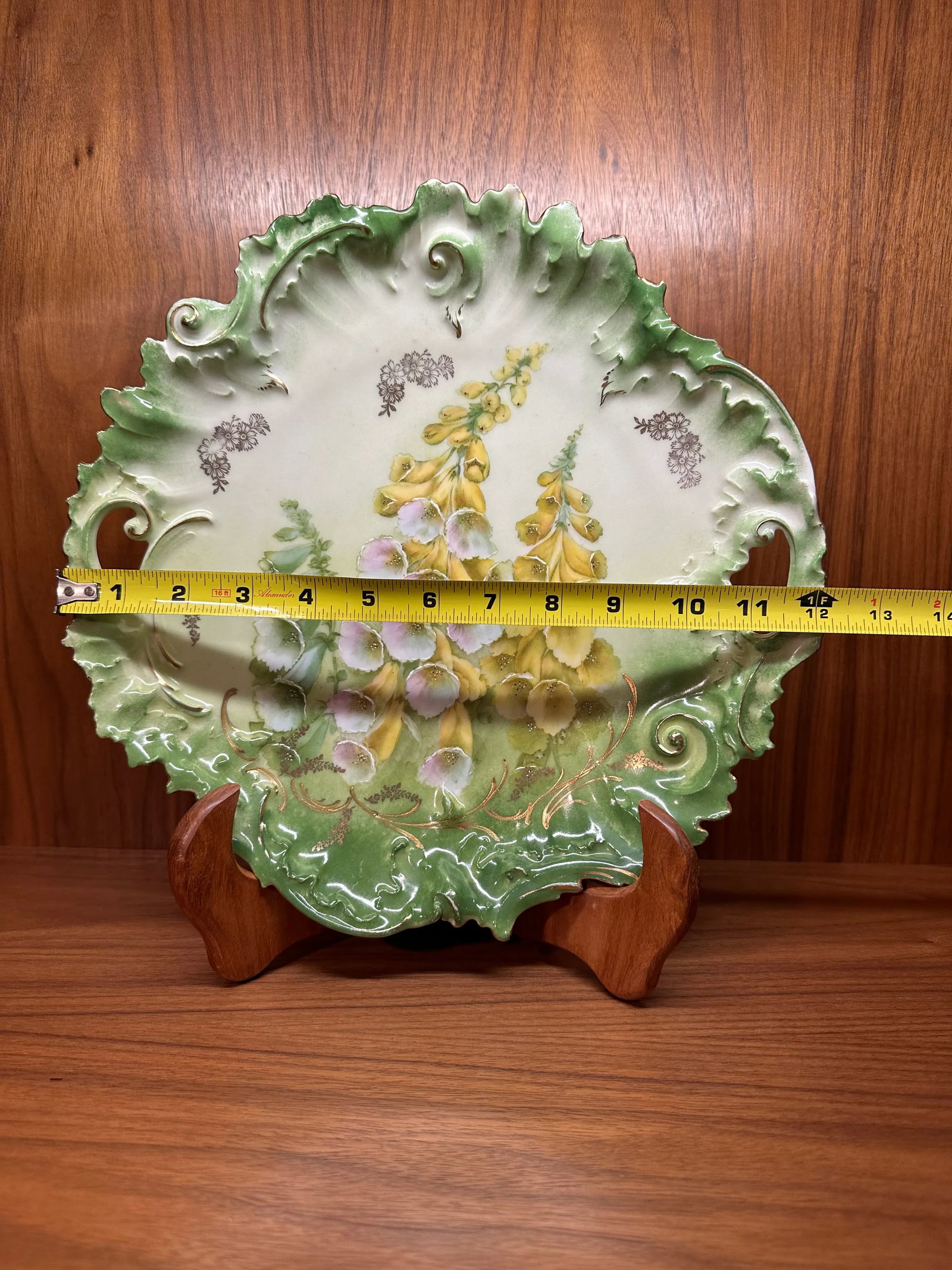Antique Hand Painted German Porcelain Large Cabinet Plate Floral Reticulated Handles - 10