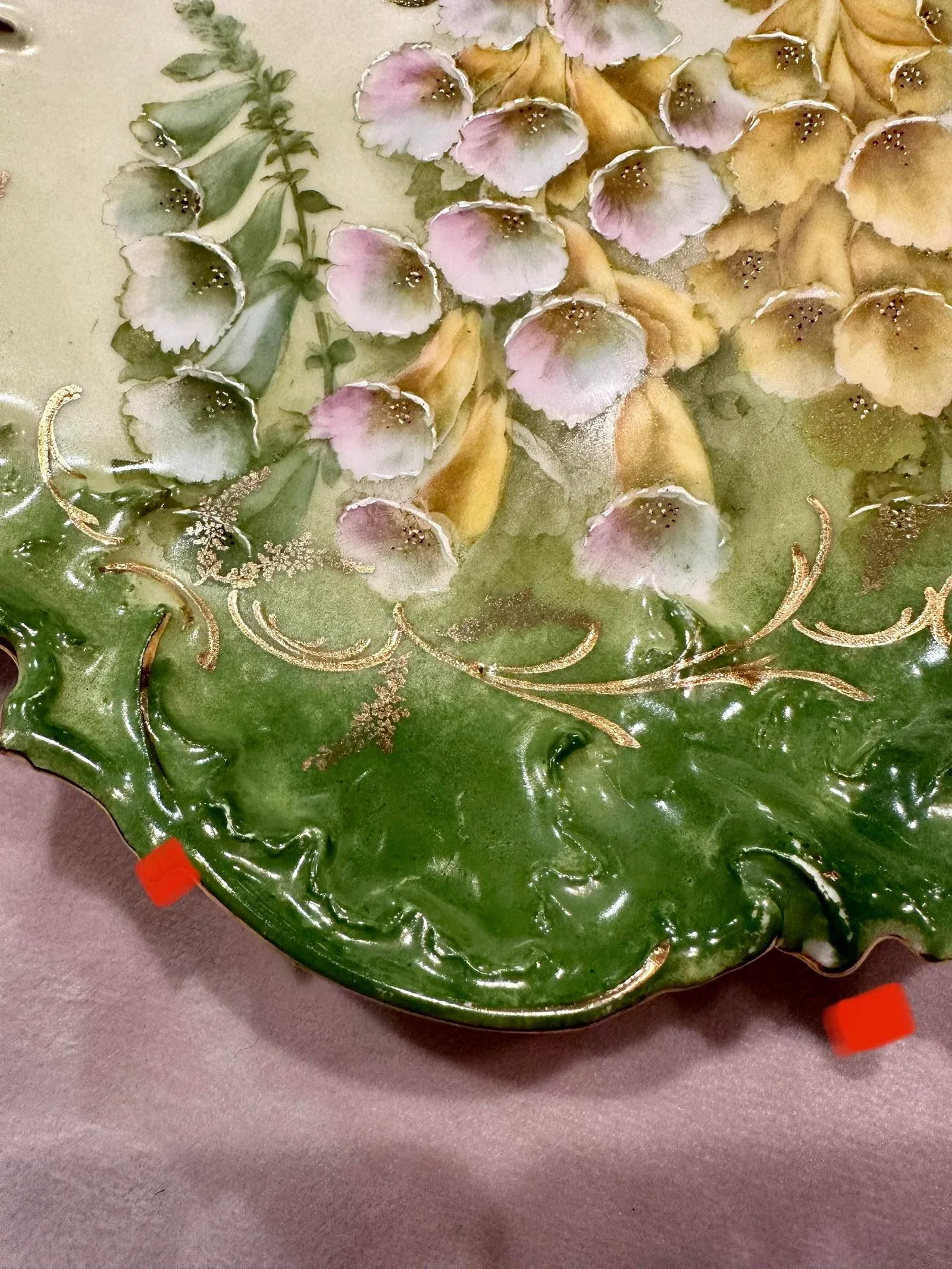Antique Hand Painted German Porcelain Large Cabinet Plate Floral Reticulated Handles - 11