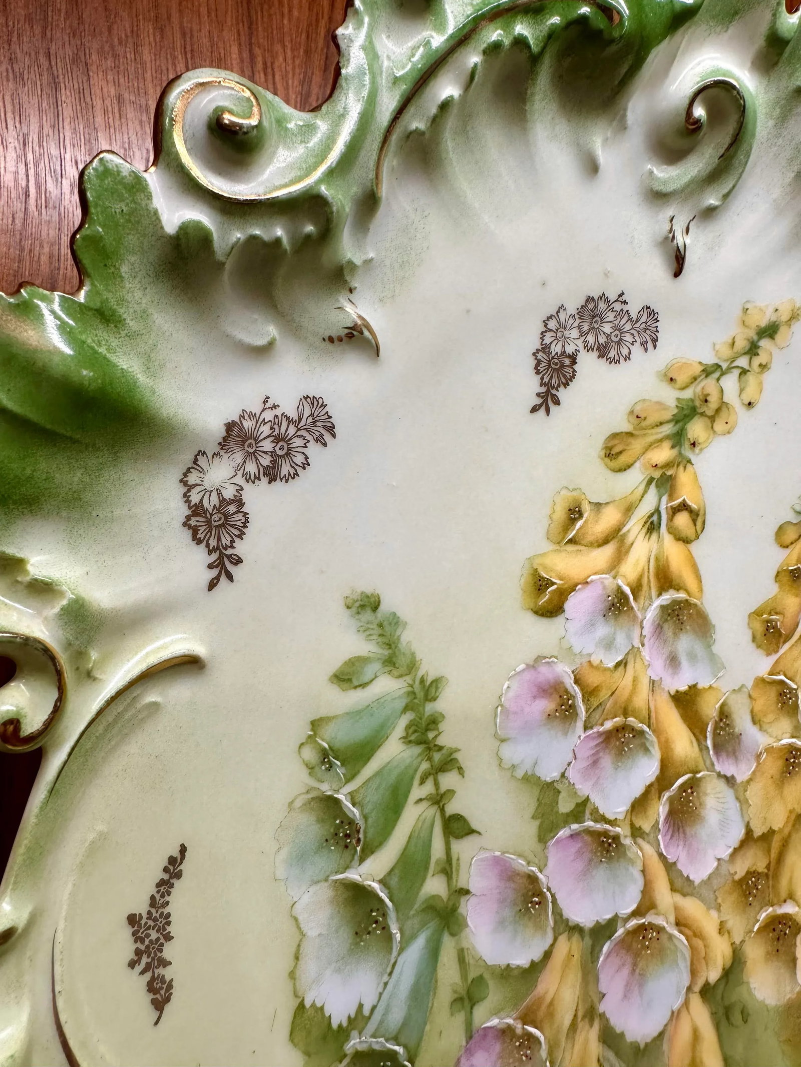 Antique Hand Painted German Porcelain Large Cabinet Plate Floral Reticulated Handles - 12
