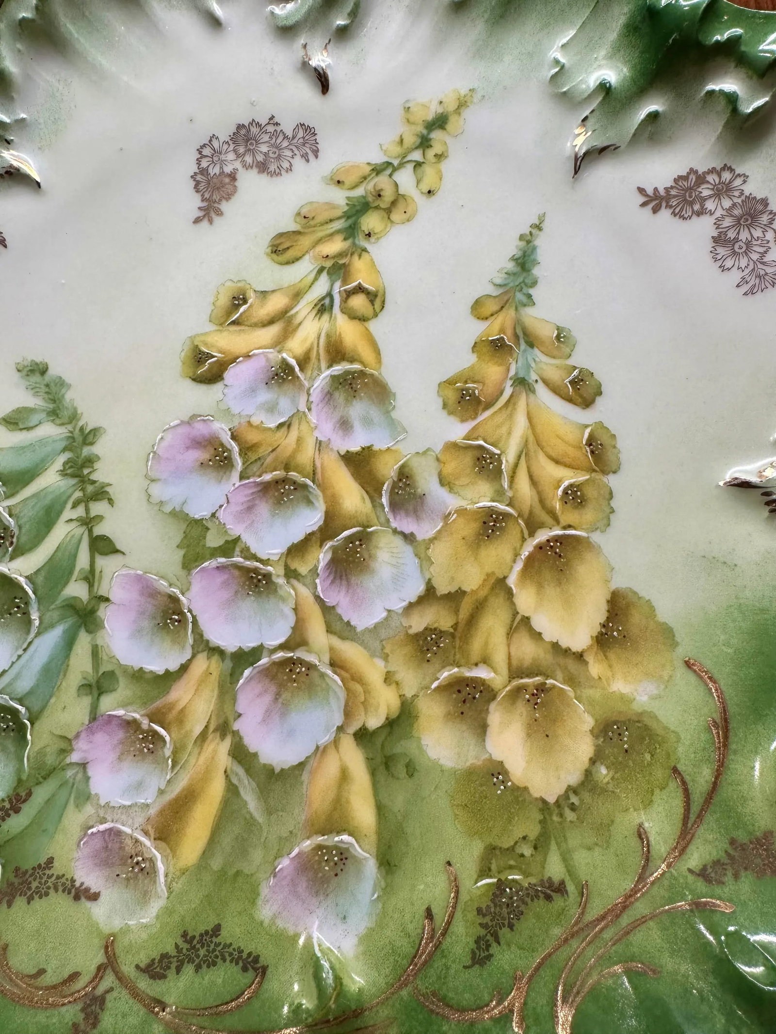 Antique Hand Painted German Porcelain Large Cabinet Plate Floral Reticulated Handles - 8