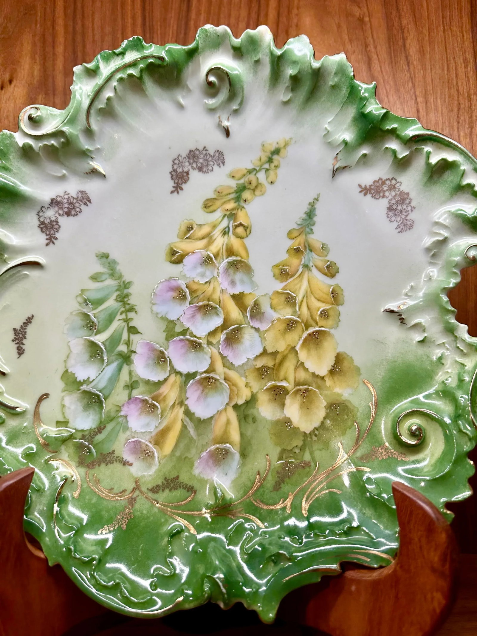 Antique Hand Painted German Porcelain Large Cabinet Plate Floral Reticulated Handles - 9