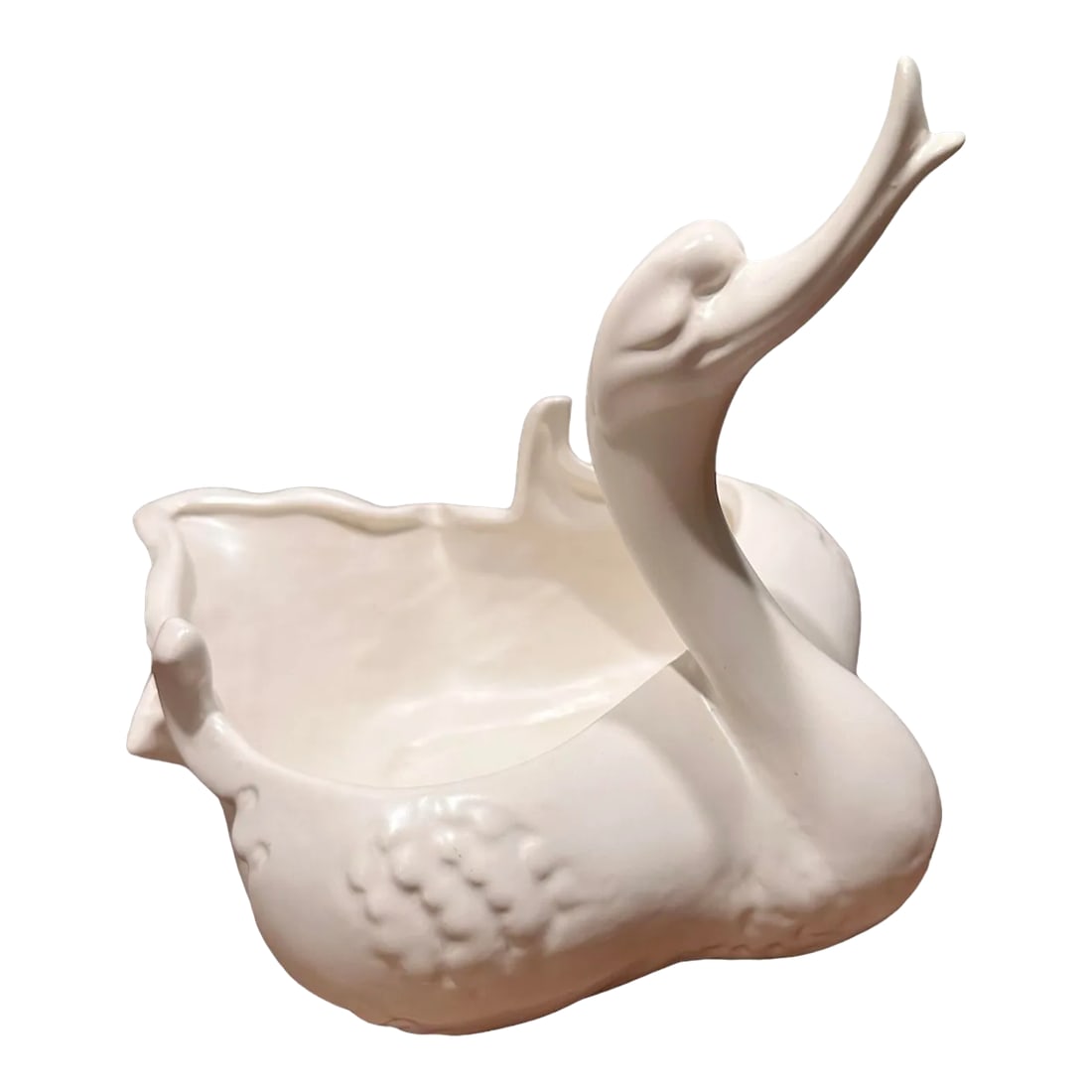 Vintage White Swan Hull Art Pottery 23 Usa Ceramic: Hull Art Pottery 23 Swan White body with open back for treats, plants, or interior decor. Beautiful red poinsettia display at Christmas or serve-ware. Arching neck with stretched beak-whimsical expres