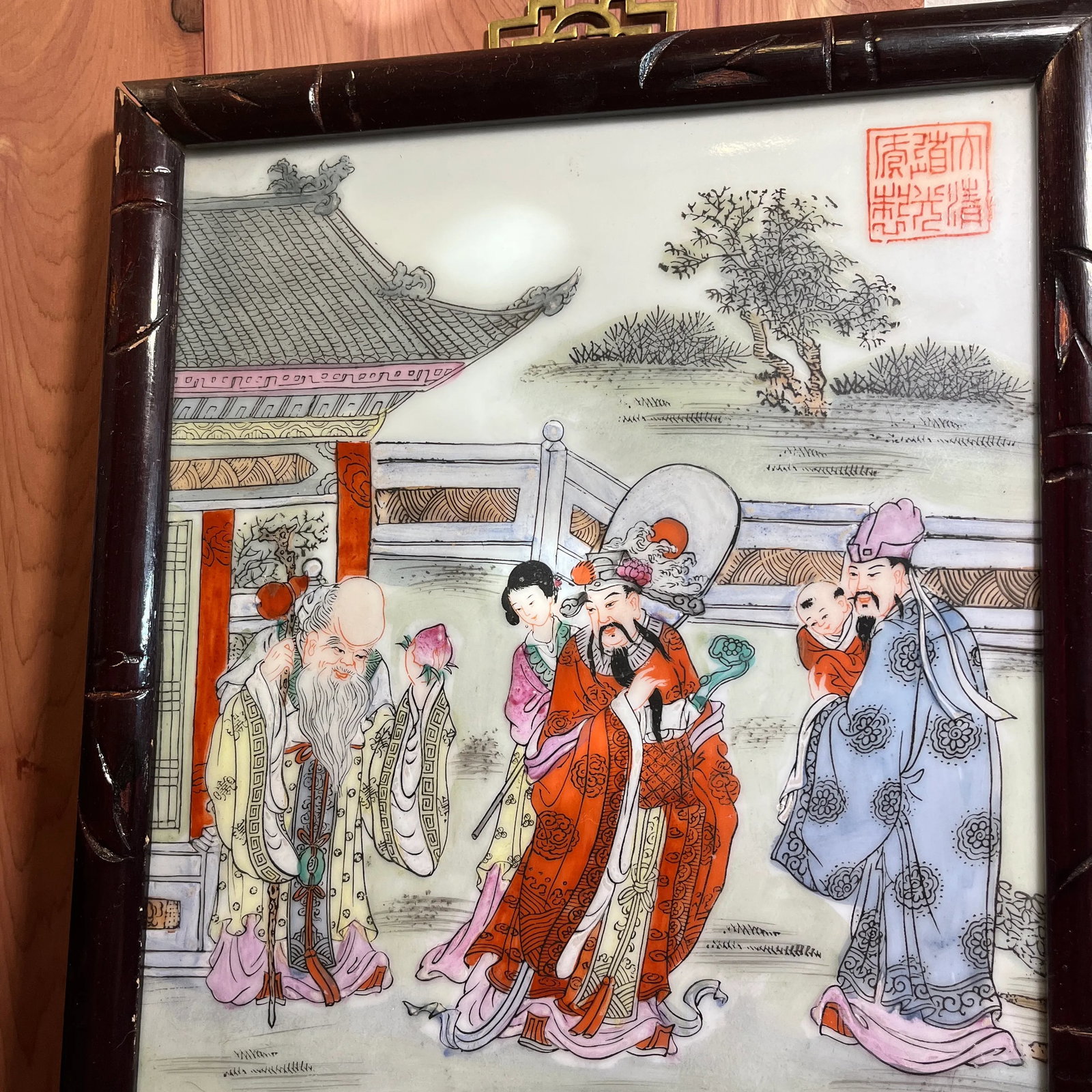Mid 20th Century Chinese Famille Rose Porcelain Wall Plaque - 3
