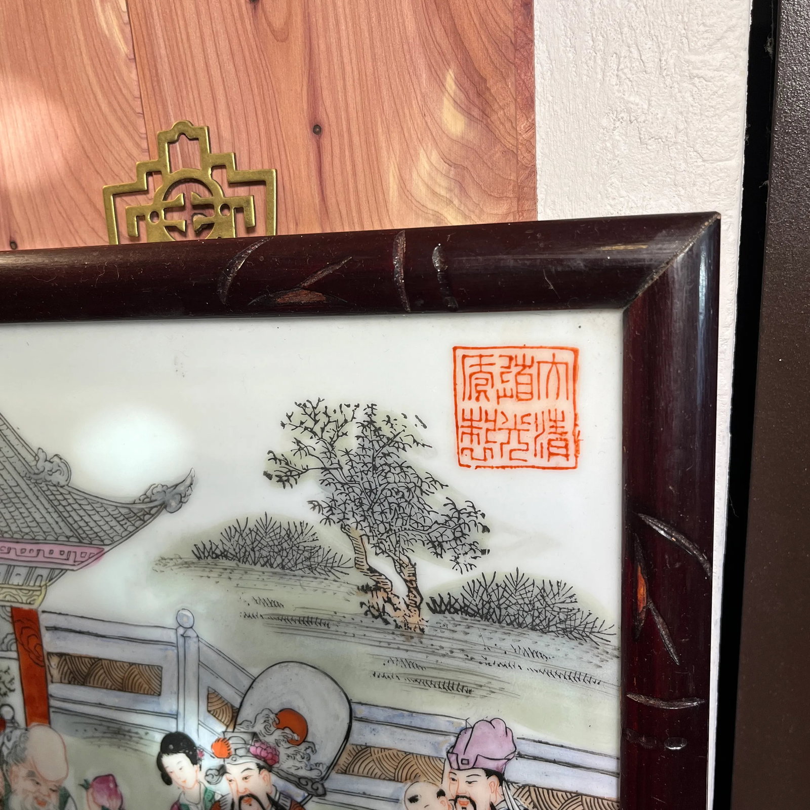 Mid 20th Century Chinese Famille Rose Porcelain Wall Plaque - 5