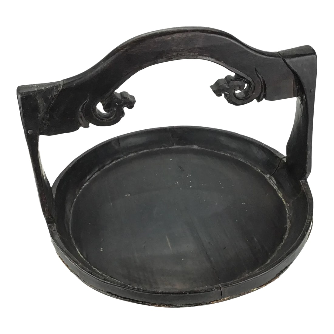 Chinese Antique Hand Carved Wood Presentation Platter or Cake Holder With Handle: This antique comes complete with the 100 year sticker showing that it was at least one hundred years old when it left China. I have personally had this pice for 30 years. I brought it to the USA in