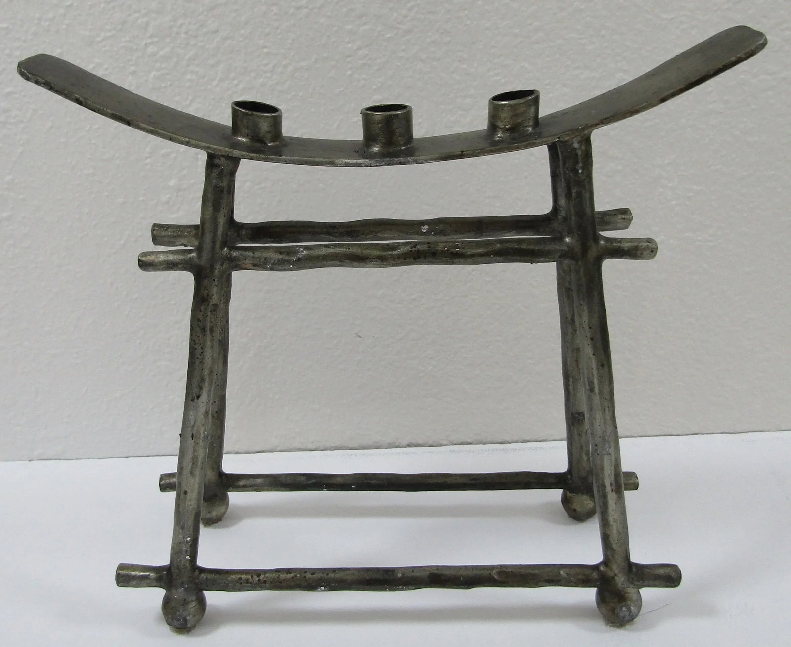 Matched Pair of Vintage Iron Camel Saddle Three Candle Holder Stands - 3