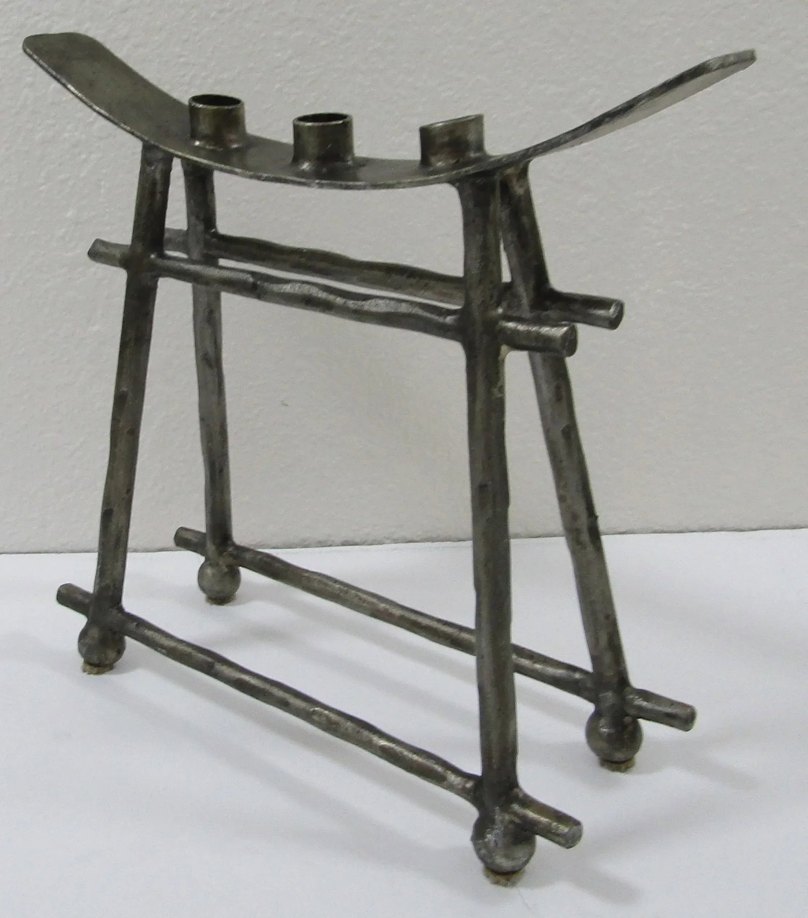 Matched Pair of Vintage Iron Camel Saddle Three Candle Holder Stands - 4