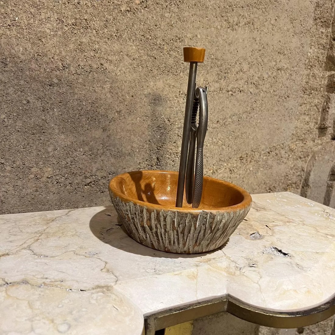 1960s Aldo Tura Carved Wood Bowl and Nutcracker Macabo Italy - 2