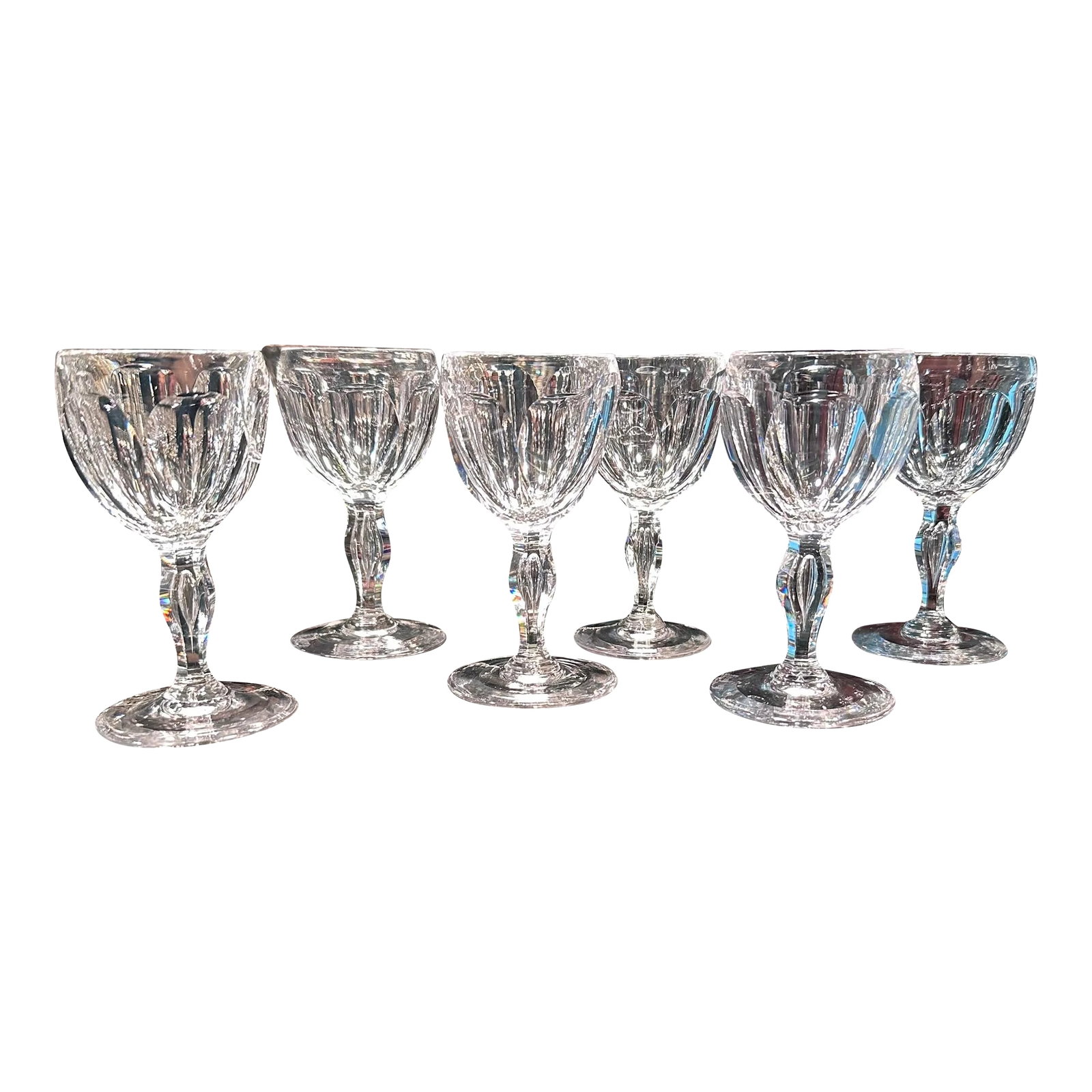 Set of 6 Antique Libbey Crystal Glass Port Wine Cut Panel Air Trap Bubble Stemware: Antique Libbey Crystal Cut Panel Air Trap Bubble in Stem. Port Wine glass set of 6 Libbey Marked on each base. In excellent condition. A beautiful port wine, cordial, sherry, liqueur antique crystal g