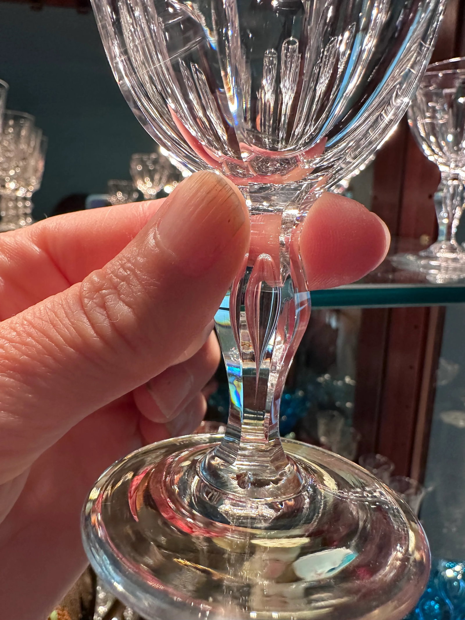 Set of 6 Antique Libbey Crystal Glass Port Wine Cut Panel Air Trap Bubble Stemware - 2