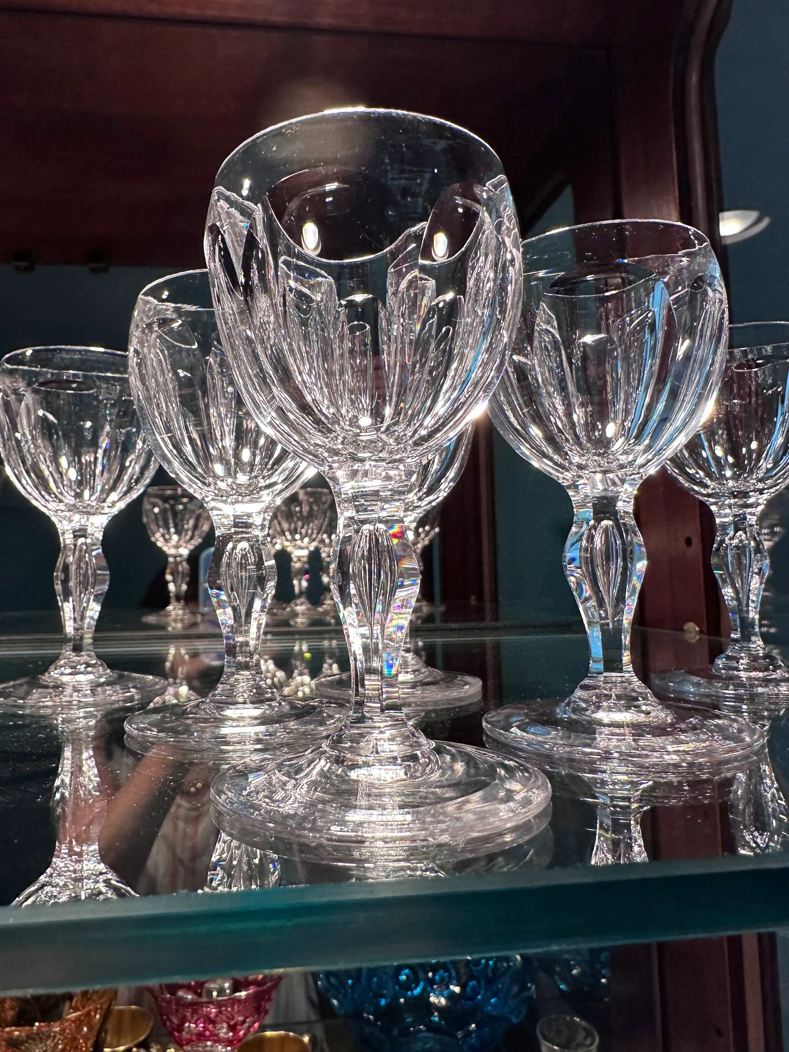 Set of 6 Antique Libbey Crystal Glass Port Wine Cut Panel Air Trap Bubble Stemware - 3