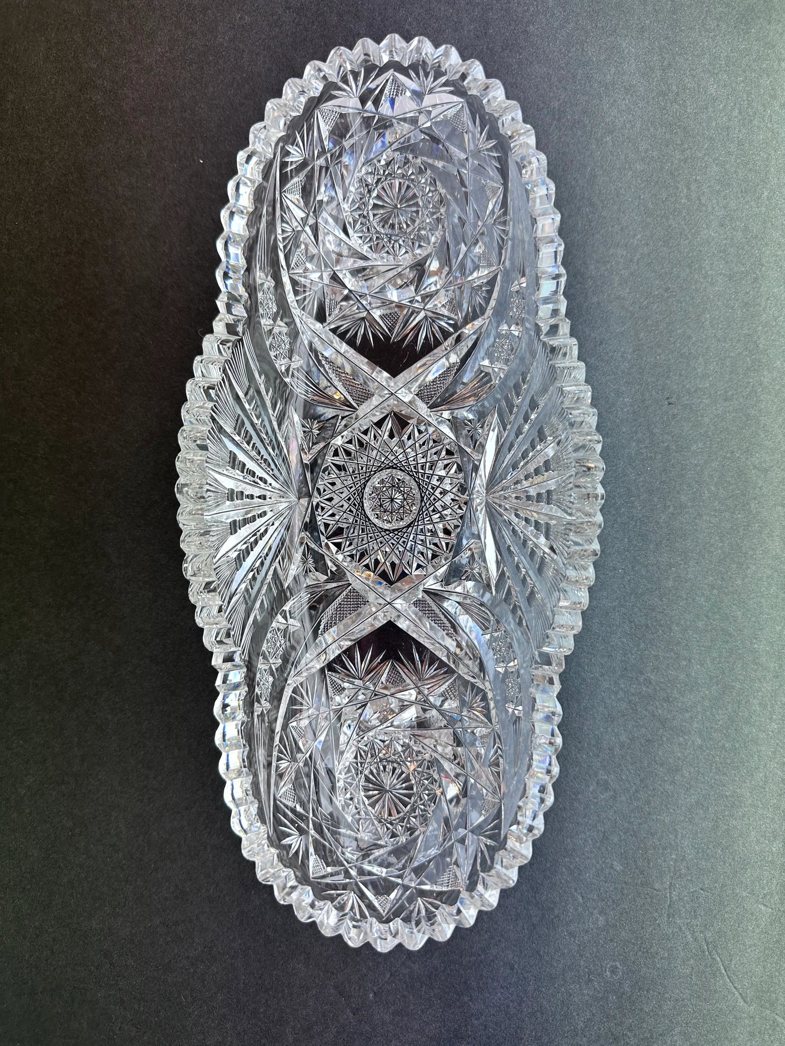 Antique American Brilliant Period Cut Crystal Celery Relish Boat Dish - 6