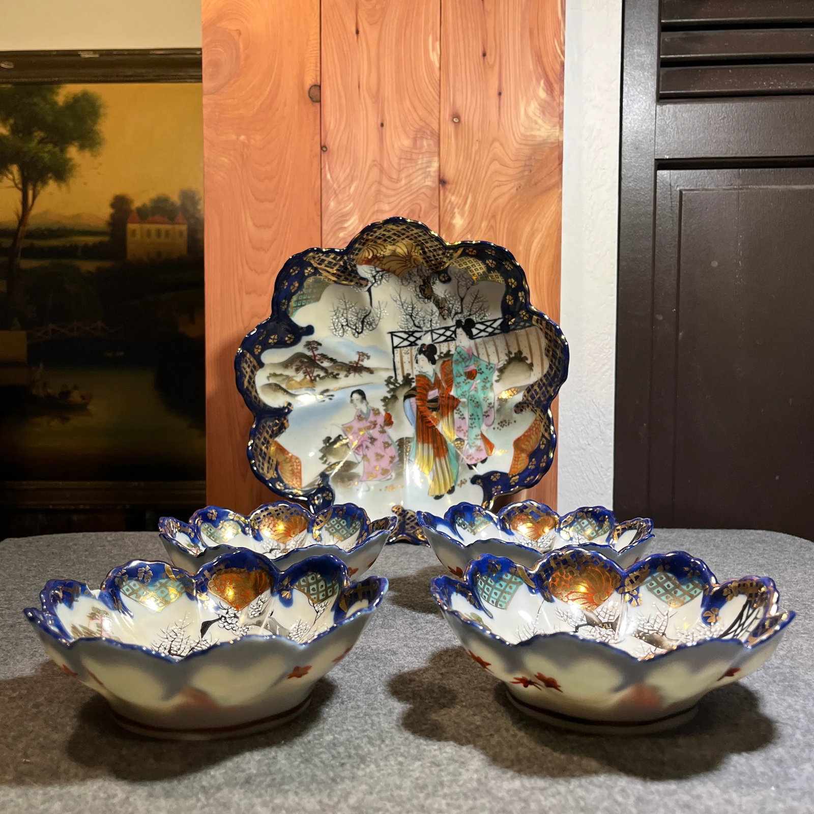Early 20th Century Navy Blue & Gold Japanese Kutani Bowls- 5 Pieces - 2