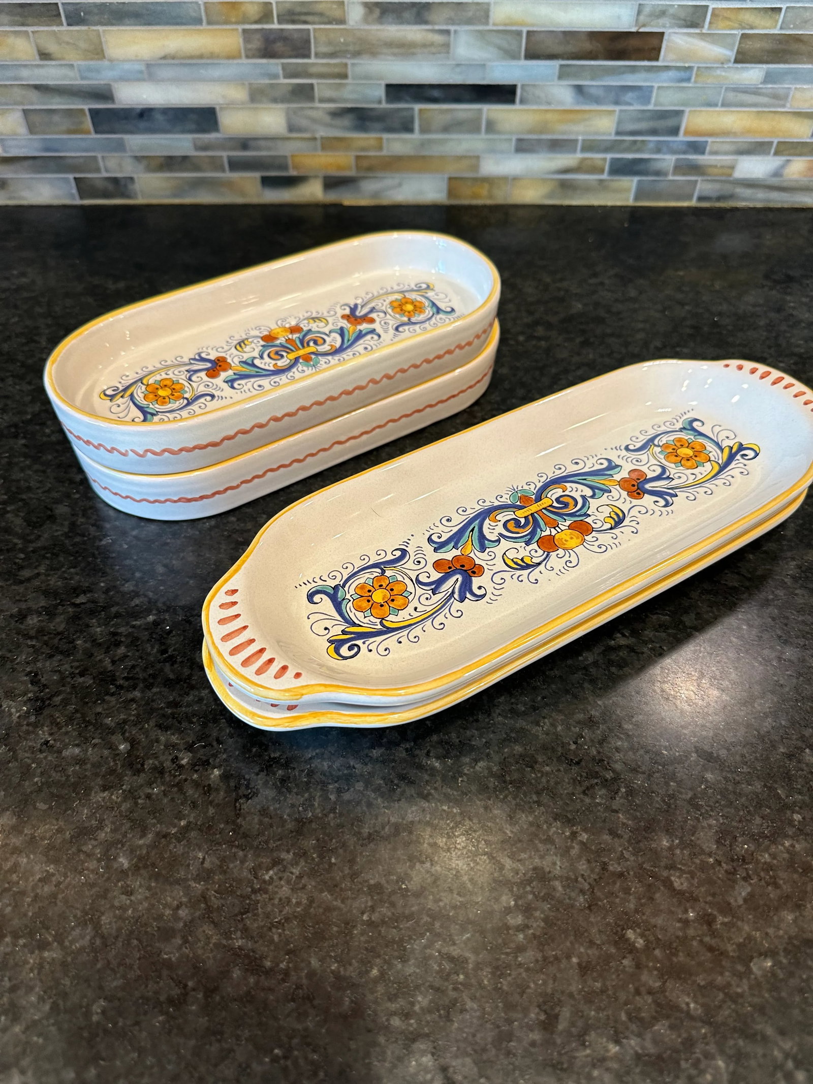 Vintage Ricco Deruta Majolica Italian Pottery Hand Painted Serving Trays - Set of 4 - 5