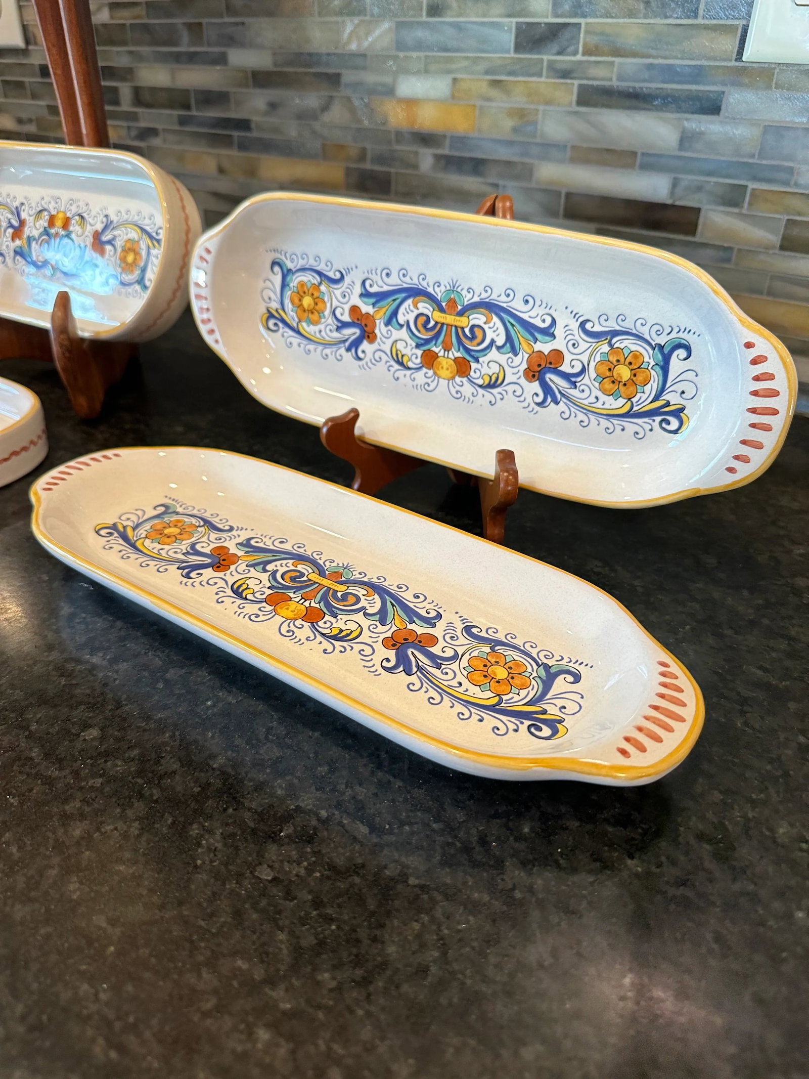 Vintage Ricco Deruta Majolica Italian Pottery Hand Painted Serving Trays - Set of 4 - 6