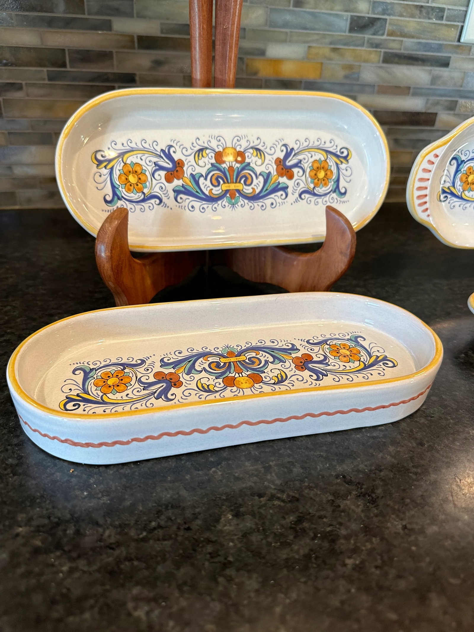 Vintage Ricco Deruta Majolica Italian Pottery Hand Painted Serving Trays - Set of 4 - 7