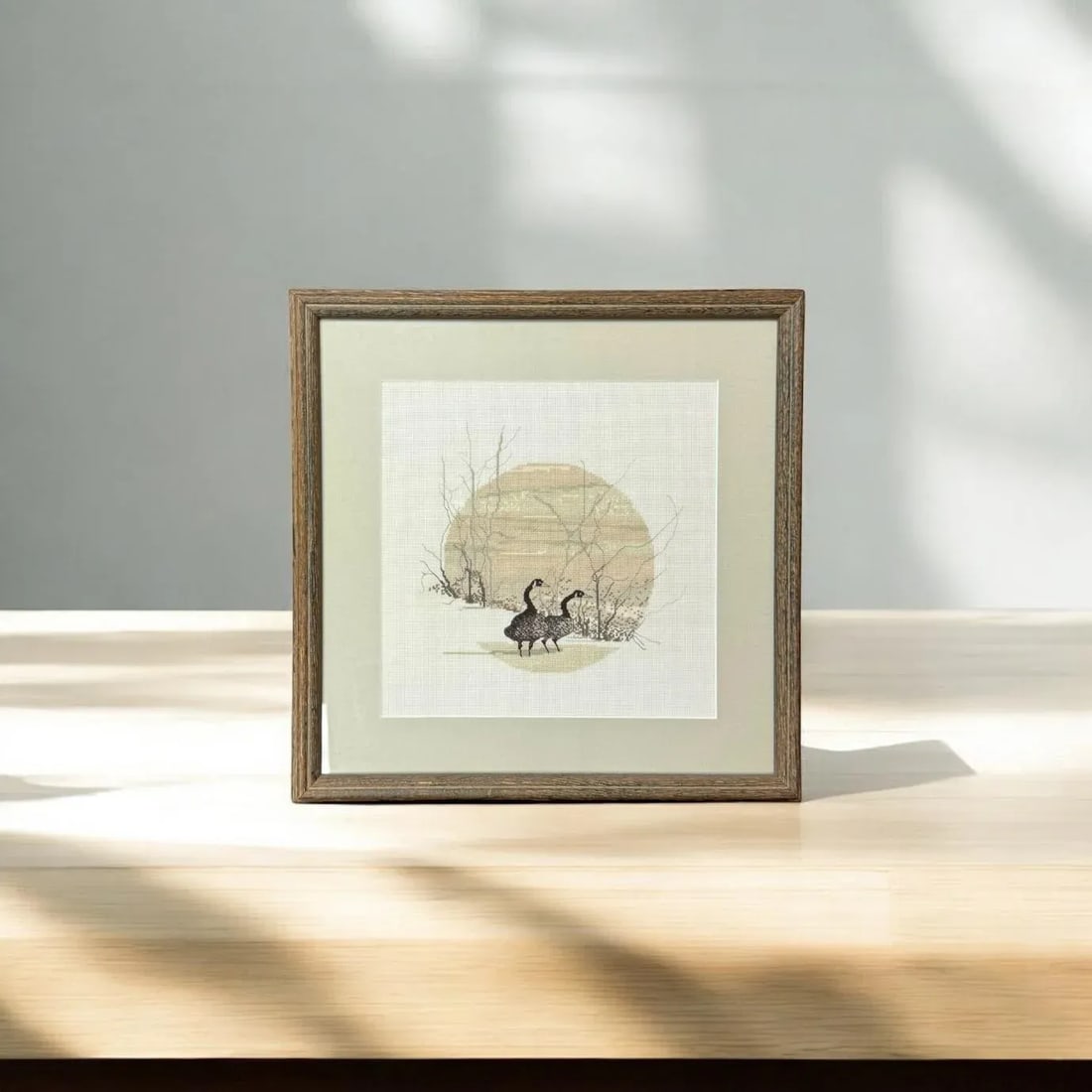 Vintage Framed 1984 P. Buckley Moss - Cameo Geese Cross Stitch - 2