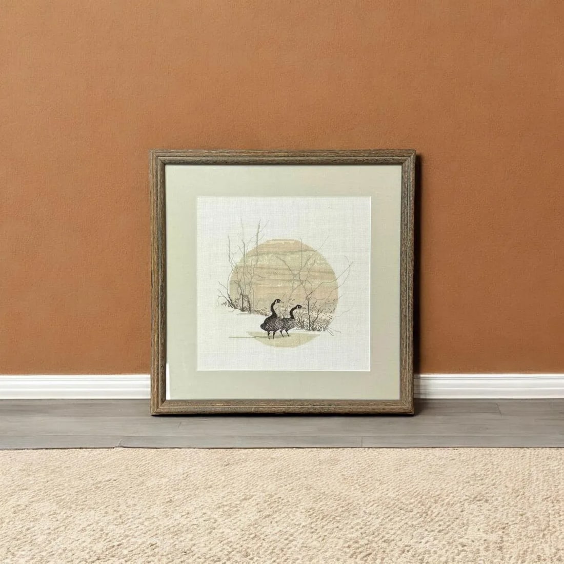Vintage Framed 1984 P. Buckley Moss - Cameo Geese Cross Stitch - 6