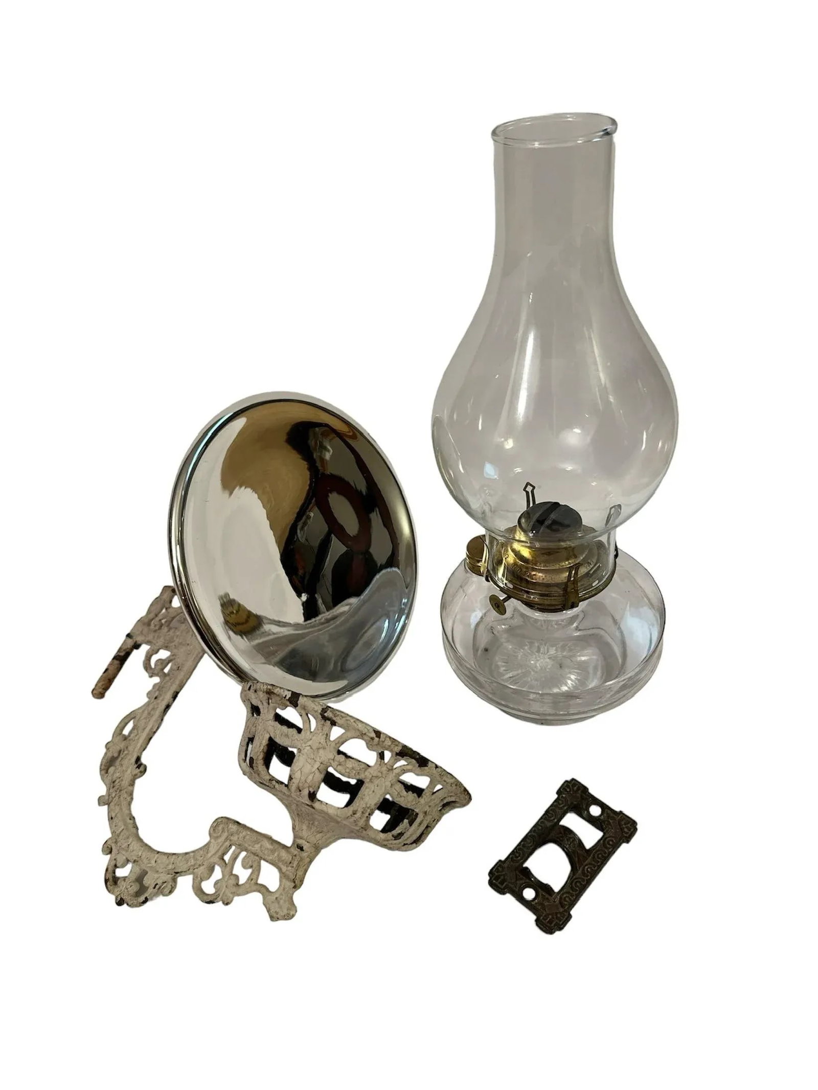 Early 20th Century Cast Iron Holder Oil Lamp Wall Sconce Candle Holder - 4 Piece Set - 13