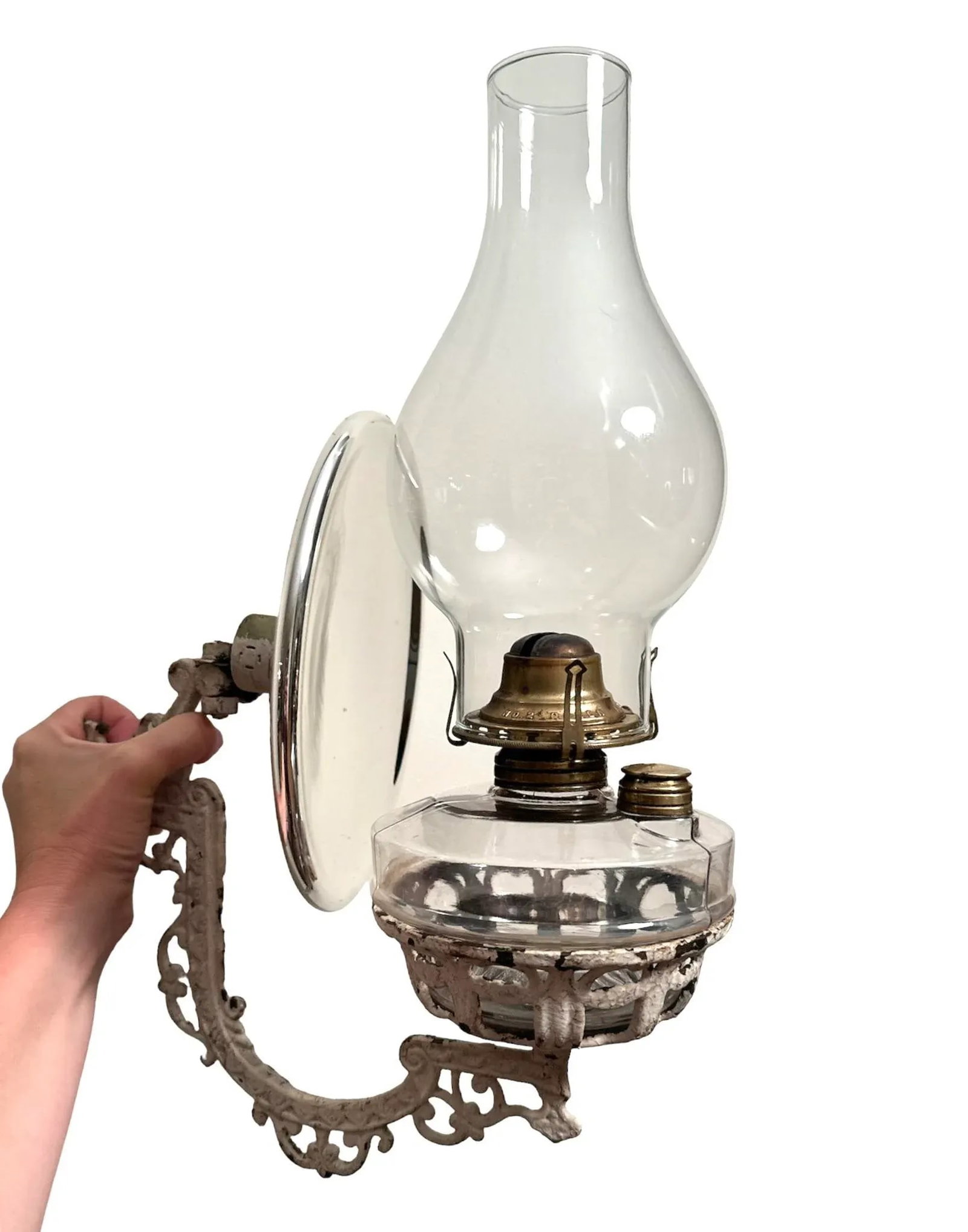 Early 20th Century Cast Iron Holder Oil Lamp Wall Sconce Candle Holder - 4 Piece Set - 2