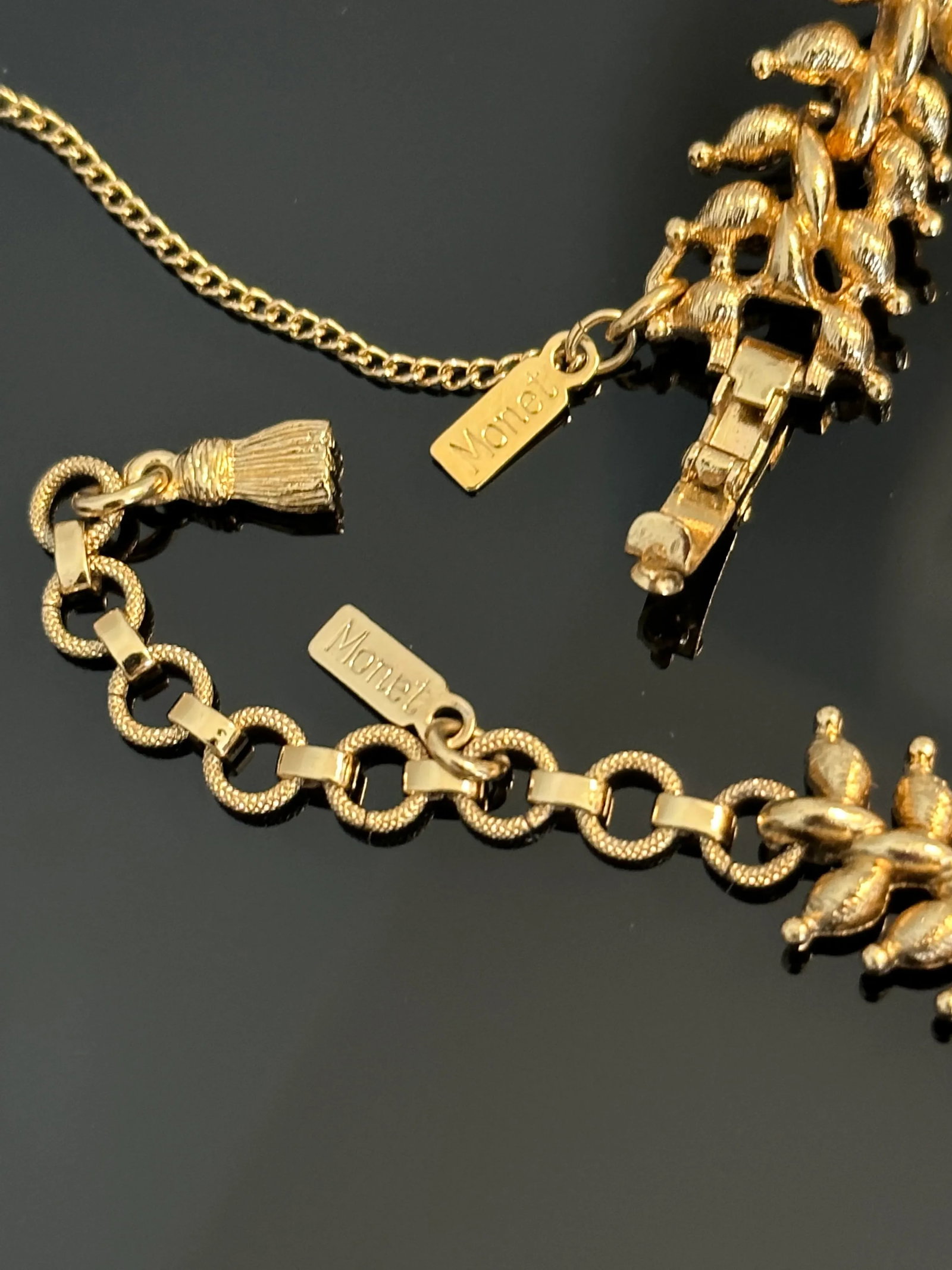 Vintage Monet Gold Tone Necklace Bracelet Earrings Set of 4 - 10