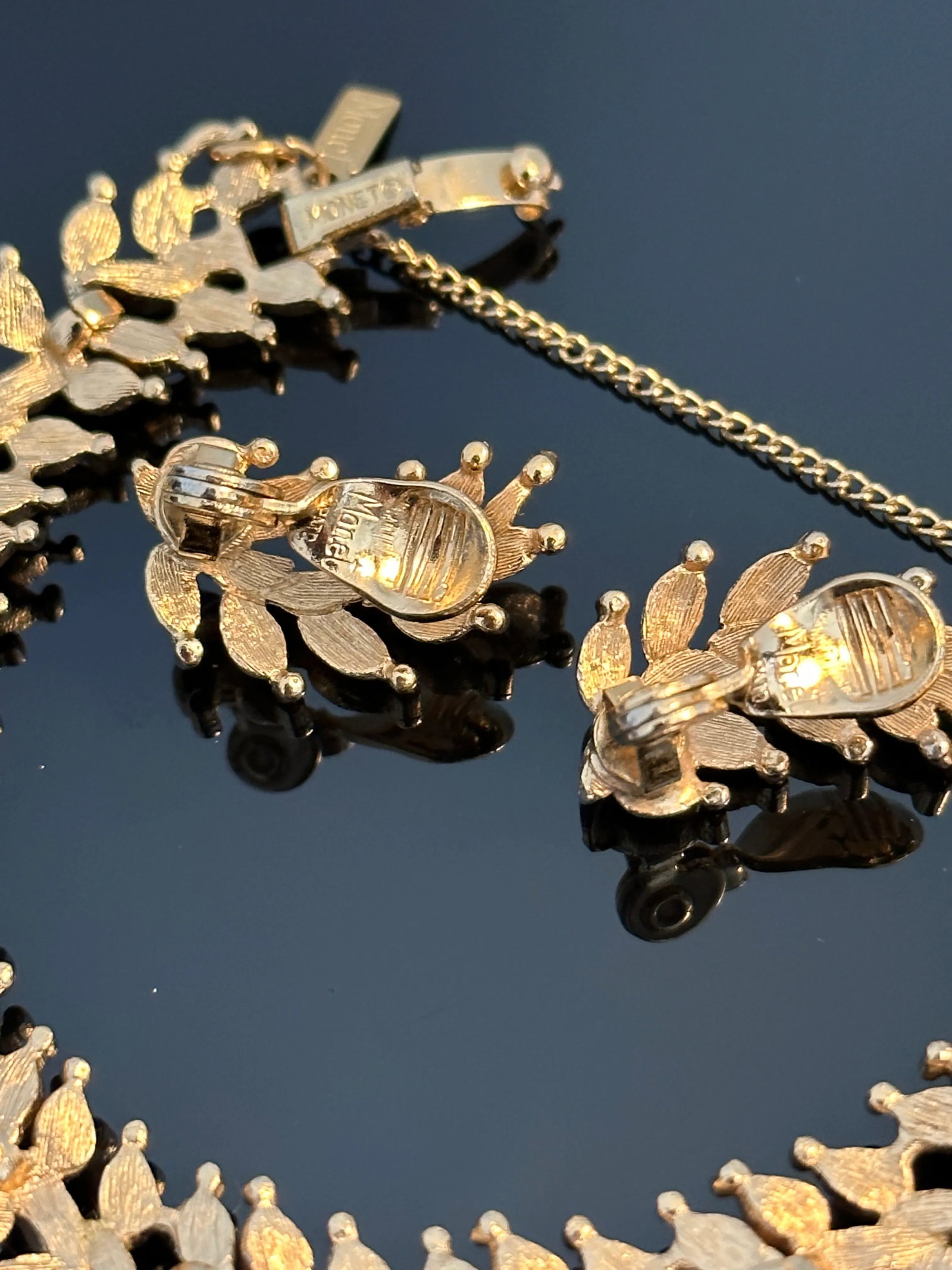 Vintage Monet Gold Tone Necklace Bracelet Earrings Set of 4 - 3