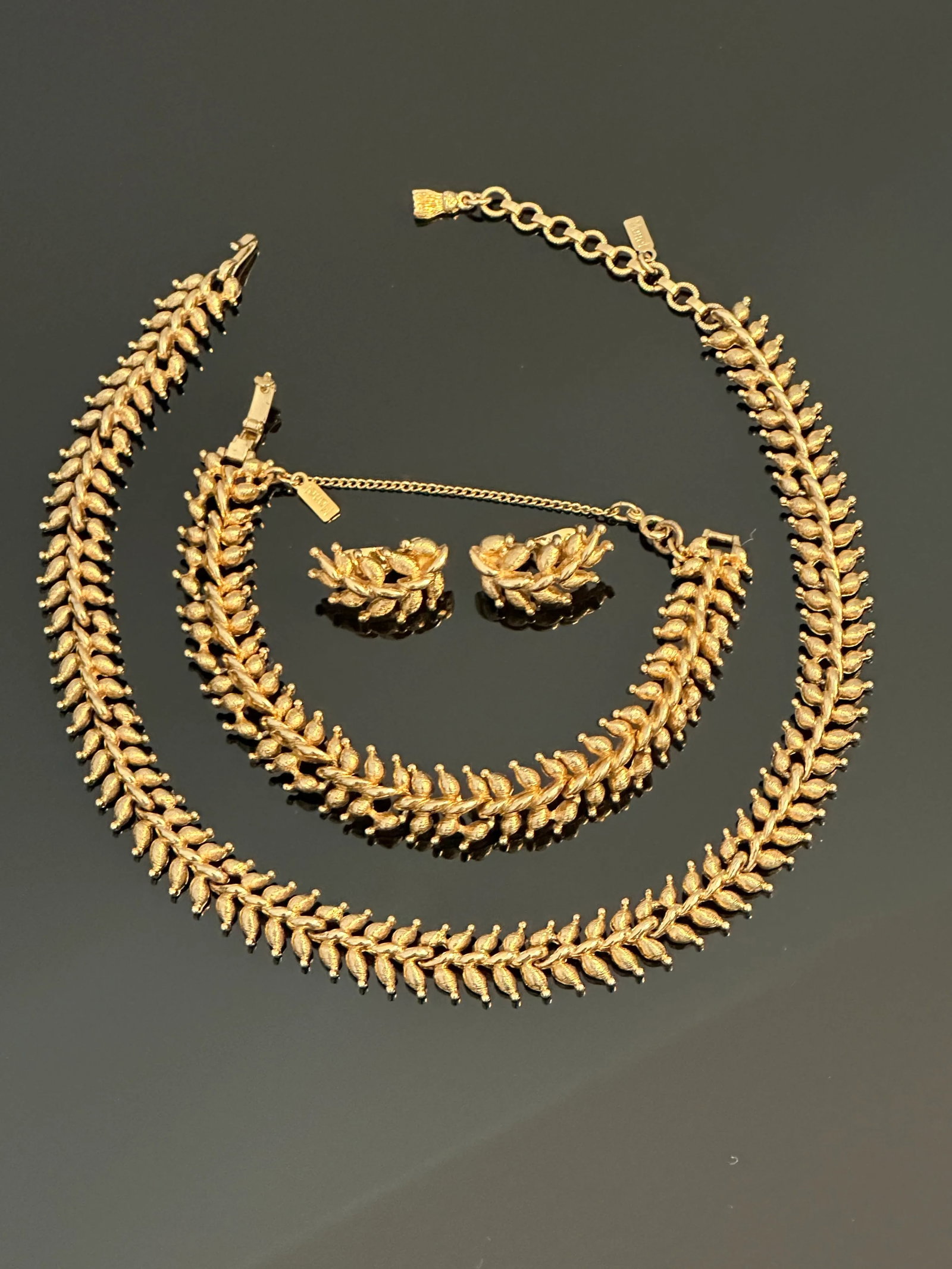 Vintage Monet Gold Tone Necklace Bracelet Earrings Set of 4 - 6