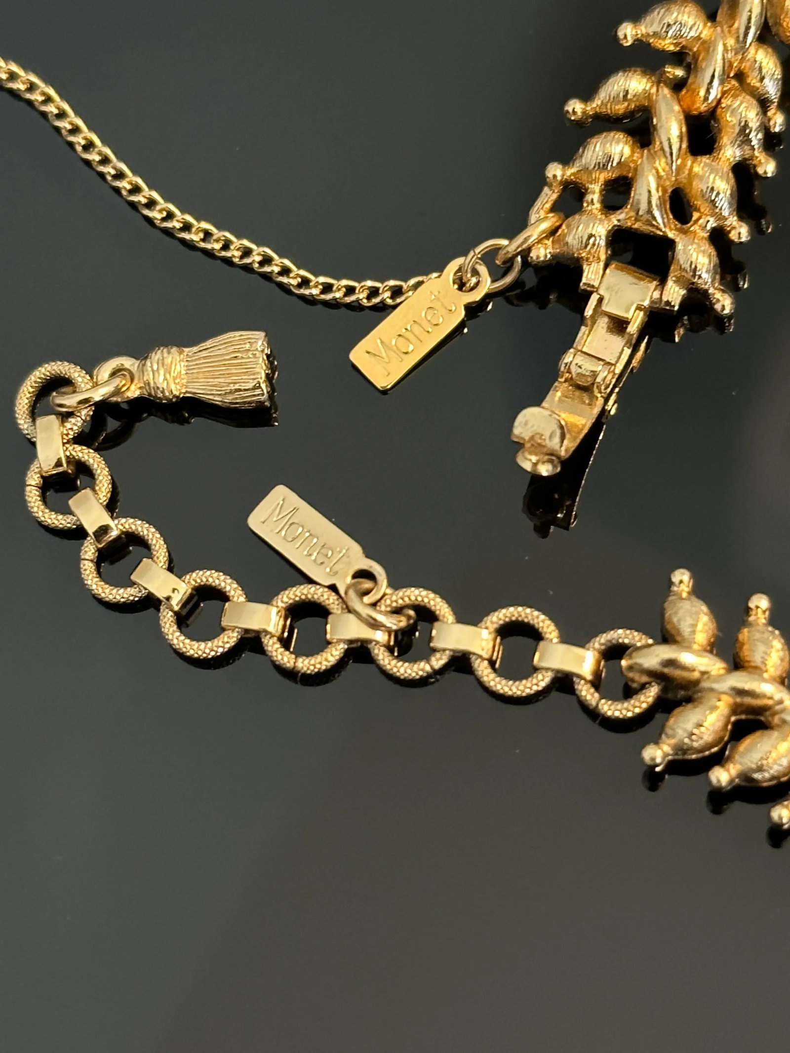 Vintage Monet Gold Tone Necklace Bracelet Earrings Set of 4 - 9