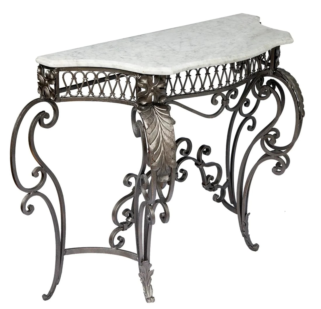 20th Century, Iron Console Carrara Marble Top - 2