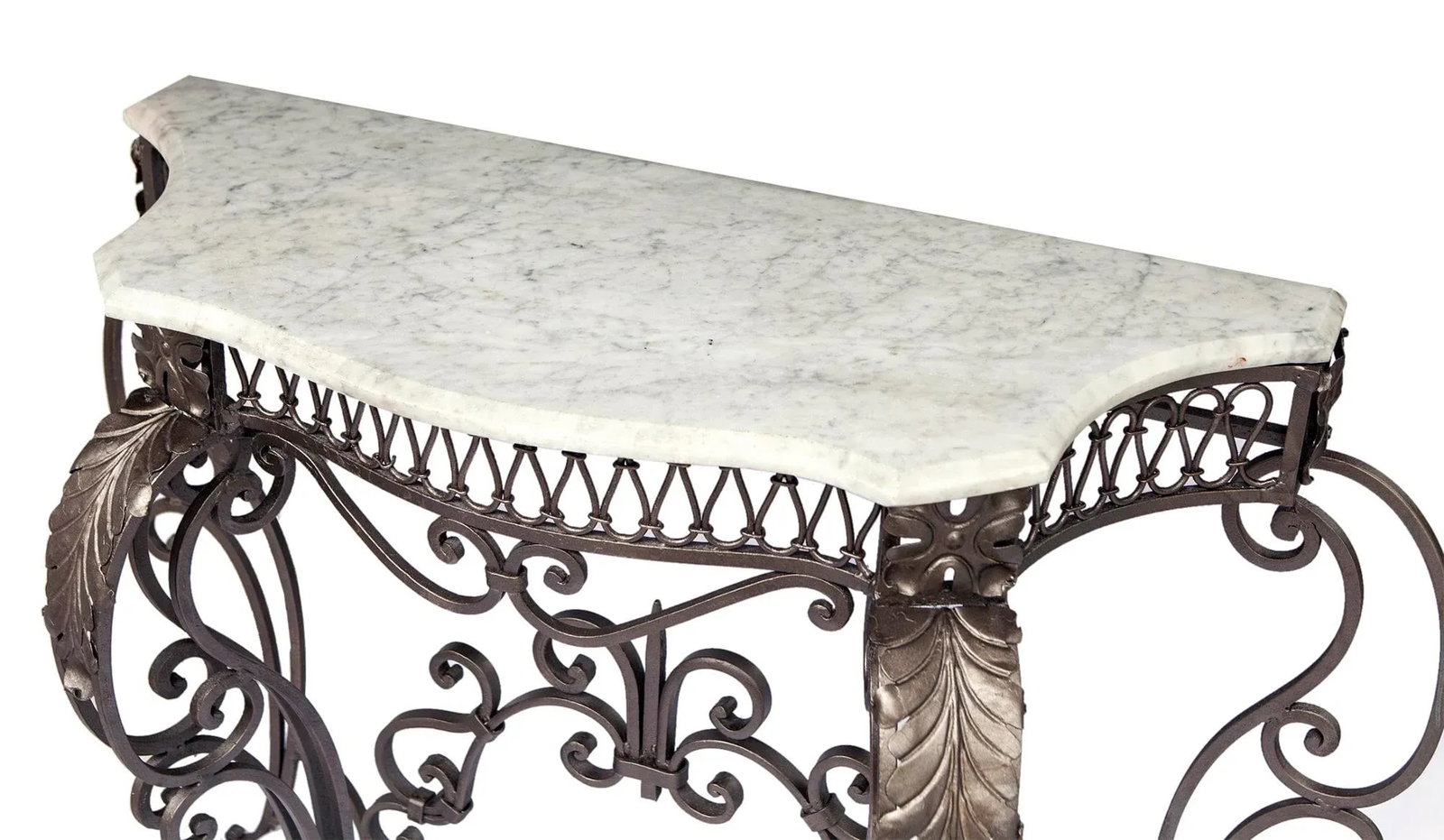 20th Century, Iron Console Carrara Marble Top - 3