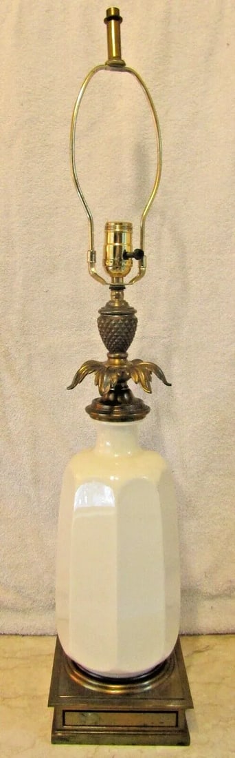 Lenox Mid-Century White Porcelain and Brass Table Lamp - 10
