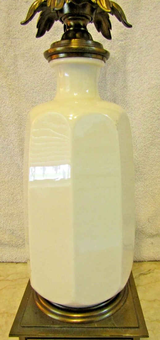 Lenox Mid-Century White Porcelain and Brass Table Lamp - 3
