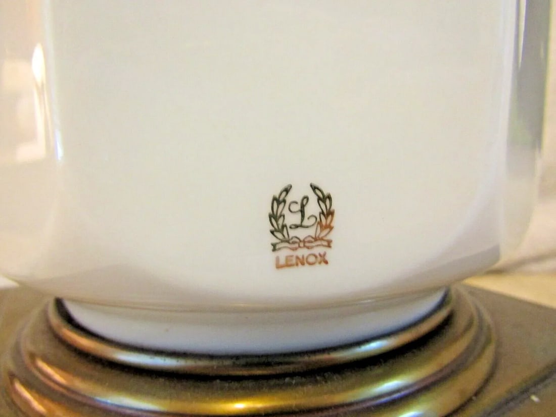 Lenox Mid-Century White Porcelain and Brass Table Lamp - 8