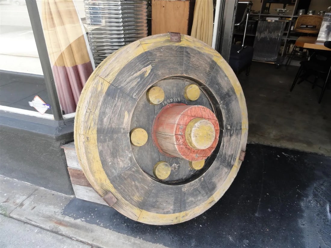 Vintage Industrial Gear Mold - Patinated Wood Sculpture From Portland Cement Factory - 3