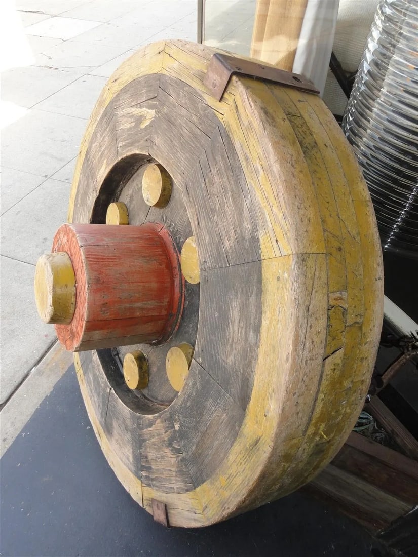 Vintage Industrial Gear Mold - Patinated Wood Sculpture From Portland Cement Factory - 4