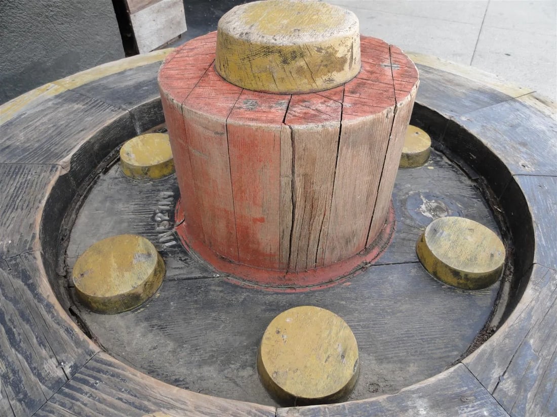 Vintage Industrial Gear Mold - Patinated Wood Sculpture From Portland Cement Factory - 6