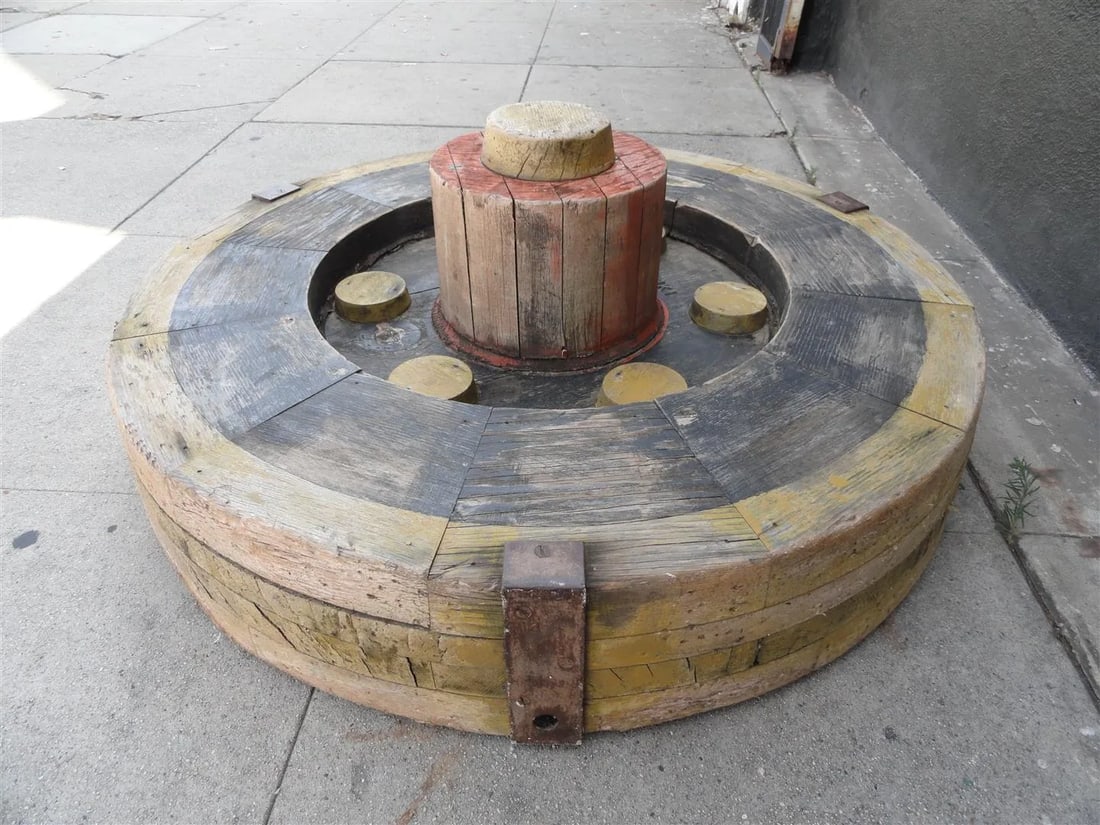 Vintage Industrial Gear Mold - Patinated Wood Sculpture From Portland Cement Factory - 7