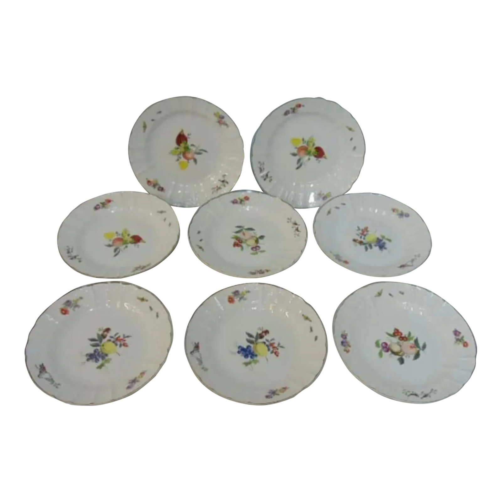 Late 19th Century Samson Paris French Deep Plates With Birds and Insects- Set of 8: 8 Samson Paris French porcelain. Hand painted deep porcelain dinner plates decorated with insects and birds and flowers. One with a hairline crack. 10 inches in diameter Condition: Alterations: